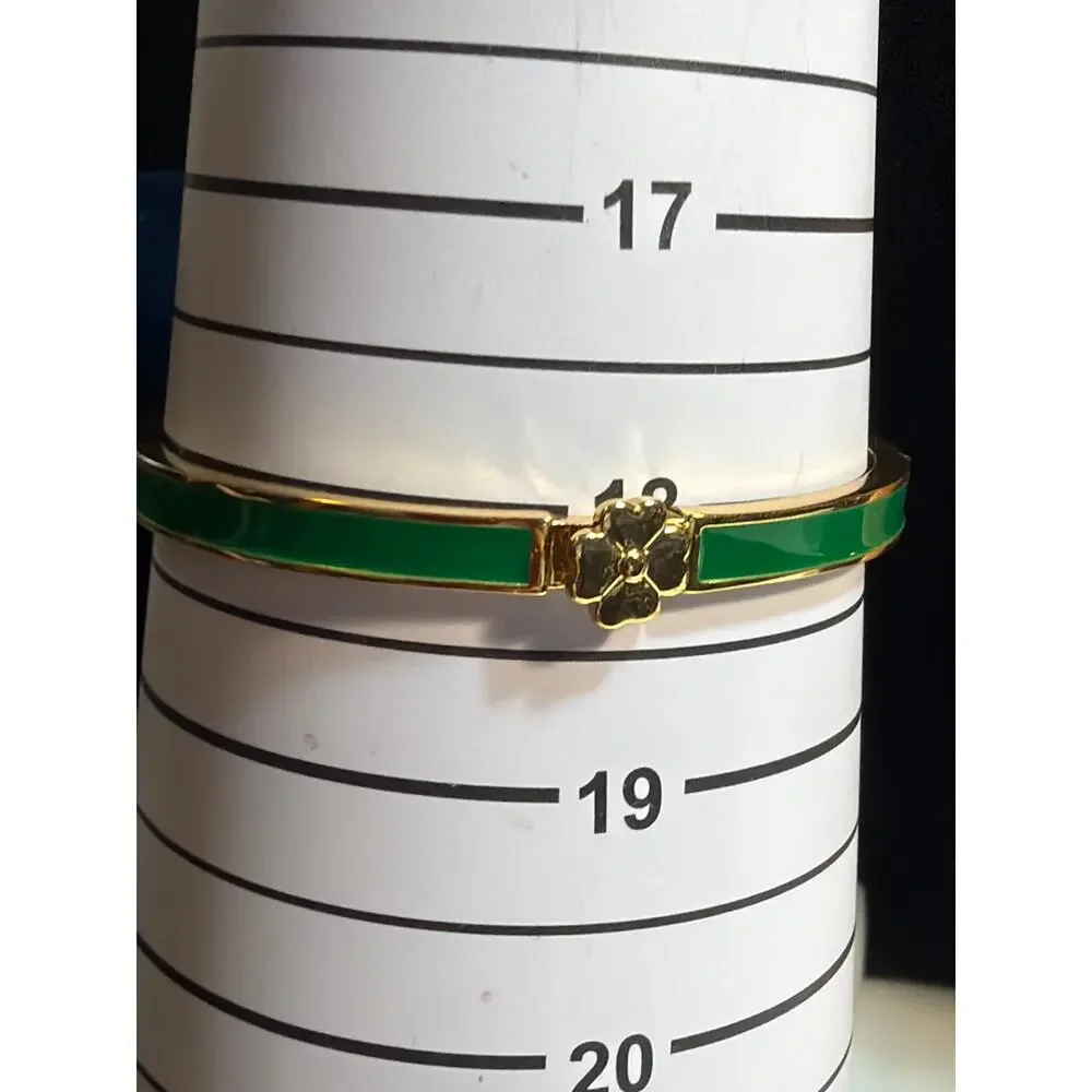 Kate Spade Glover Green & Gold Hinged Bangle Bracelet Classic Stacking Jewelry